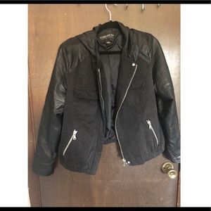 Forever 21 Plus Mixed Material Hooded Jacket